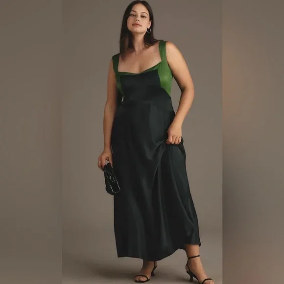slim fit dress slacks NWT Anthropologie Dark Teal Green Satin Wrap Dress Size 0 – alineconsignment main image 1